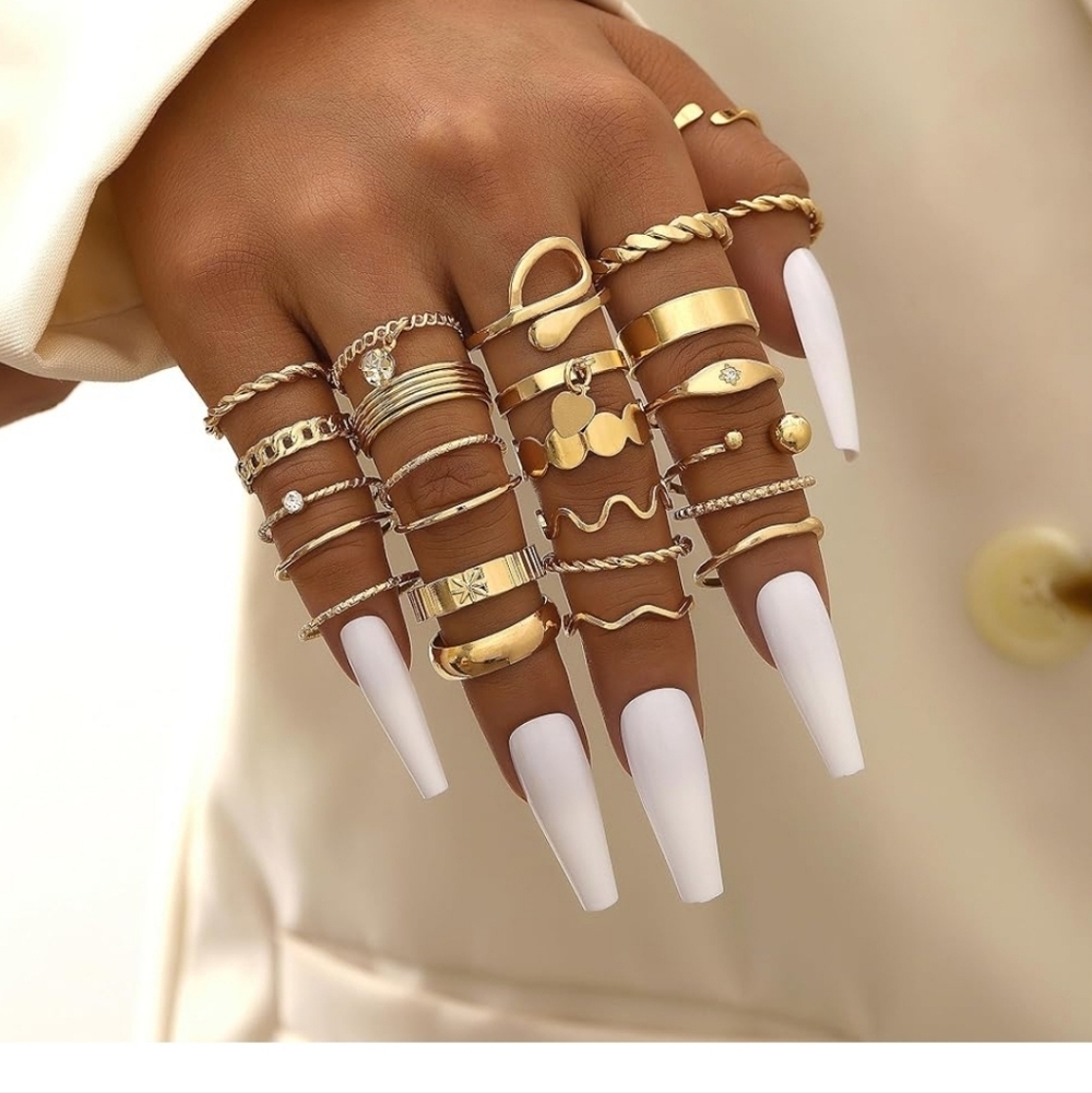 Gold Stackable Midi & Knuckle Ring Set - Women Jewelry 24 Pc